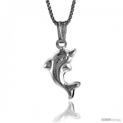 Sterling Silver Small Dolphin Pendant, Made in Italy. 11/16 in. (17 mm) Tall -Style Iph216