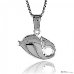 Sterling Silver Small Whale Pendant, Made in Italy. 3/8 in. (10 mm) Tall