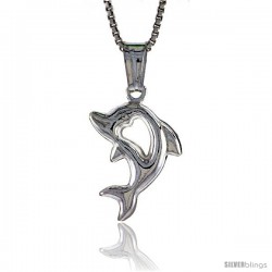 Sterling Silver Dolphin Pendant with Cut Out Heart, Made in Italy. 11/16 in. (17 mm) Tall