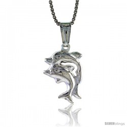 Sterling Silver Double Dolphin Pendant, Made in Italy. 11/16 in. (17 mm) Tall