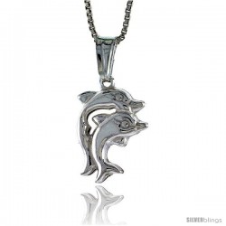 Sterling Silver Small Double Dolphin Pendant, Made in Italy. 11/16 in. (17 mm) Tall