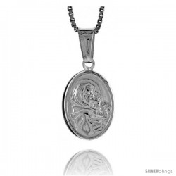 Sterling Silver Madonna & Child Medal, Made in Italy. 9/16 in. (14 mm) Tall