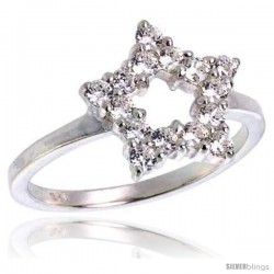 Highest Quality Sterling Silver 1/2 in (13 mm) wide Ladies' Star Cut-out Ring, Brilliant Cut CZ Stones