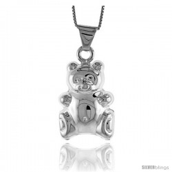 Sterling Silver Large Teddy Bear Pendant, Made in Italy. 1 3/16 in. (30 mm) Tall