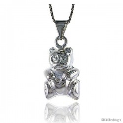 Sterling Silver Large Teddy Bear Pendant, Made in Italy. 7/8 in. (23 mm) Tall