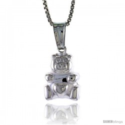 Sterling Silver Small Teddy Bear Pendant, Made in Italy. 1/2 in. (13 mm) Tall -Style Iph248