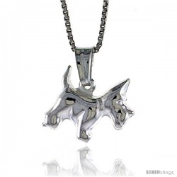 Sterling Silver Small Dog Pendant, Made in Italy. 1/2 in. Tall