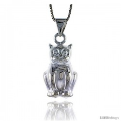 Sterling Silver Large Cat Pendant, Made in Italy. 1 in. (25 mm) Tall