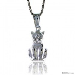 Sterling Silver Small Cat Pendant, Made in Italy. 9/16 in. (15 mm) Tall