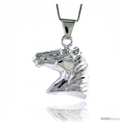 Sterling Silver Large Horse Head Pendant, Made in Italy. 1 3/16 in. (30 mm) Tall