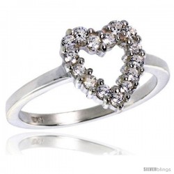 Highest Quality Sterling Silver 1/2 in (11 mm) wide Ladies' Heart Cut-out Ring, Brilliant Cut CZ Stones