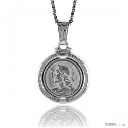 Sterling Silver Jesus Medal, Made in Italy. 5/8 in. (17 mm) in Diameter.