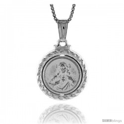 Sterling Silver Sacred Heart of Jesus Medal, Made in Italy. 5/8 in. (17 mm) in Diameter.