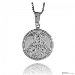 Sterling Silver Sacred Heart of Jesus Medal, Made in Italy. 11/16 in. (18 mm) in Diameter.