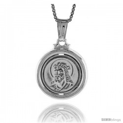 Sterling Silver Jesus with Thorns Medal, Made in Italy. 5/8 in. (17 mm) in Diameter.