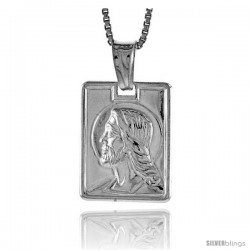 Sterling Silver Jesus Pendant, Made in Italy. 5/8 in. (17 mm) Tall