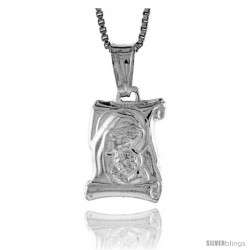 Sterling Silver Madonna & Child Scroll Pendant, Made in Italy. 9/16 in. (15 mm) Tall