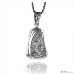 Sterling Silver Mother Mary Pendant, Made in Italy. 3/4 in. (19 mm) Tall
