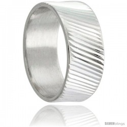 Sterling Silver 9mm Wide Ridged Wedding Band