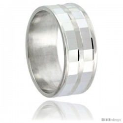 Sterling Silver 8mm Wedding Band 2 row Faceted Plain Center Stripe and Edges