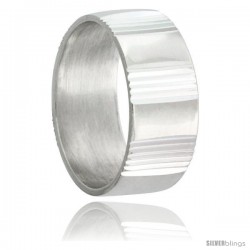 Sterling Silver 8mm Wedding Band with Vertical Stripes Intervals