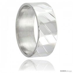 Sterling Silver 8mm Wedding Band Spiral Faceted