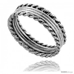 Sterling Silver Bali Style Rope Wedding Band Ring, 1/4 in wide