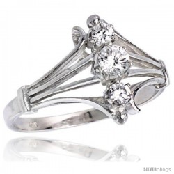 Highest Quality Sterling Silver 1/2 in (12 mm) wide Diamond-shaped Stone Ring, Brilliant Cut CZ Stones