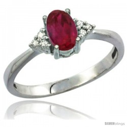 14k White Gold Ladies Natural Ruby Ring oval 7x5 Stone Diamond Accent