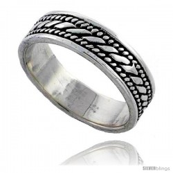 Sterling Silver Spiral Rope Design Wedding Band Ring 3/16 in wide, 3/16 in wide