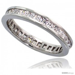 Sterling Silver Cubic Zirconia Eternity Band Ring Princess cut 2mm Rhodium finish