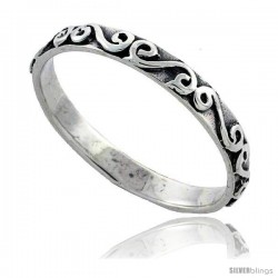 Sterling Silver Thin Swirl Wedding Band Ring, 1/8 in wide