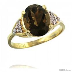 14k Yellow Gold Diamond Smoky Topaz Ring 2.40 ct Oval 10x8 Stone 3/8 in wide