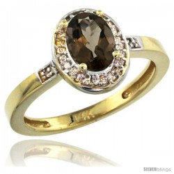 14k Yellow Gold Diamond Smoky Topaz Ring 1 ct 7x5 Stone 1/2 in wide