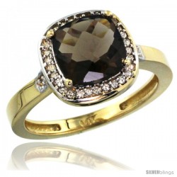 14k Yellow Gold Diamond Smoky Topaz Ring 2.08 ct Checkerboard Cushion 8mm Stone 1/2.08 in wide