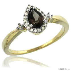 14k Yellow Gold Diamond Smoky Topaz Ring 0.33 ct Tear Drop 6x4 Stone 3/8 in wide