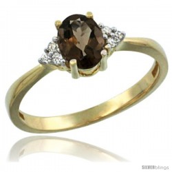 14k Yellow Gold Ladies Natural Smoky Topaz Ring oval 7x5 Stone Diamond Accent