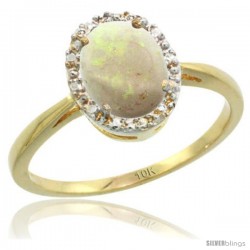 10k Yellow Gold Opal Diamond Halo Ring 8X6 mm Oval Shape, 1/2 in wide