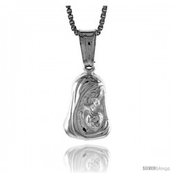 Sterling Silver Mother Mary Pendant, Made in Italy. 1/2 in. (13 mm) Tall