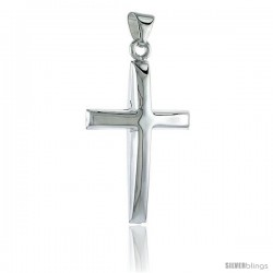 Sterling Silver Large Cross Pendant, Made in Italy. 2 in. (50 mm) Tall