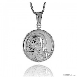 Sterling Silver Madonna & Child Medal, Made in Italy. 11/16 in. (18 mm) in Diameter.