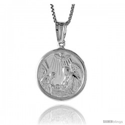 Sterling Silver Nativity Medal, Made in Italy. 5/8 in. (17 mm) in Diameter.