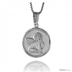 Sterling Silver Guardian Angel Medal, Made in Italy. 5/8 in. (17 mm) in Diameter.