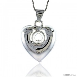 Sterling Silver Large Puffed Heart w/ Cut Out Pendant, Made in Italy. 1 1/16 in. (28 mm) Tall