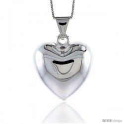 Sterling Silver Puffed Heart Pendant, Made in Italy. 1 1/8 in. (29 mm) Tall
