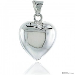 Sterling Silver Puffed Heart Pendant, Made in Italy. 13/16 in. (21 mm) Tall