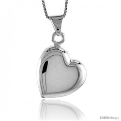 Sterling Silver Heart Pendant, Made in Italy. 7/8 in. (22 mm) Tall