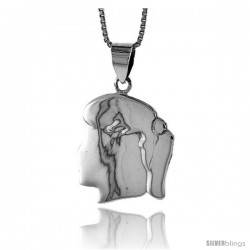 Sterling Silver Flat Girl's Head Pendant, Made in Italy. 13/16 in. (21 mm) Tall