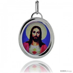 Sterling Silver Sacred Heart of Jesus Charm Made in Italy 1 in tall