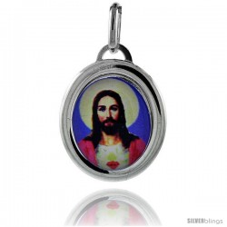 Sterling Silver Sacred Heart of Jesus Charm Made in Italy 3/4 in tall